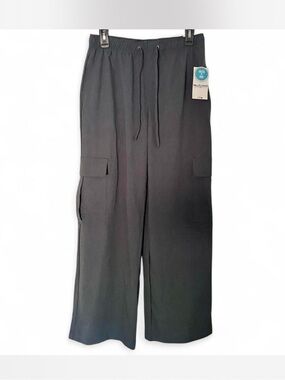 NWT Dark Grey Wide-Leg Cargo Pants with Drawstring/Elastic Waistband